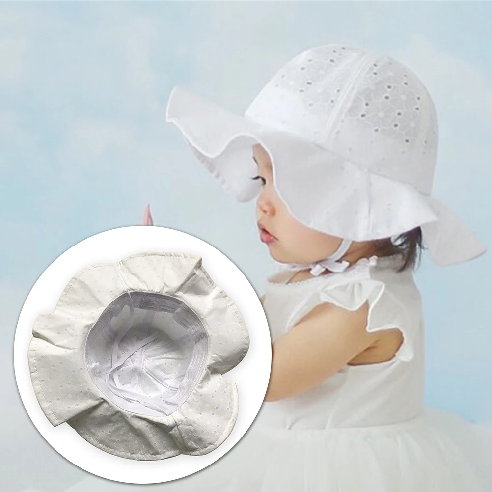 

Cotton Sun Protection Bucket Hat Fisherman Sun Beach Hat Fisherman Hat Bucket Hats for Baby Girls (White)