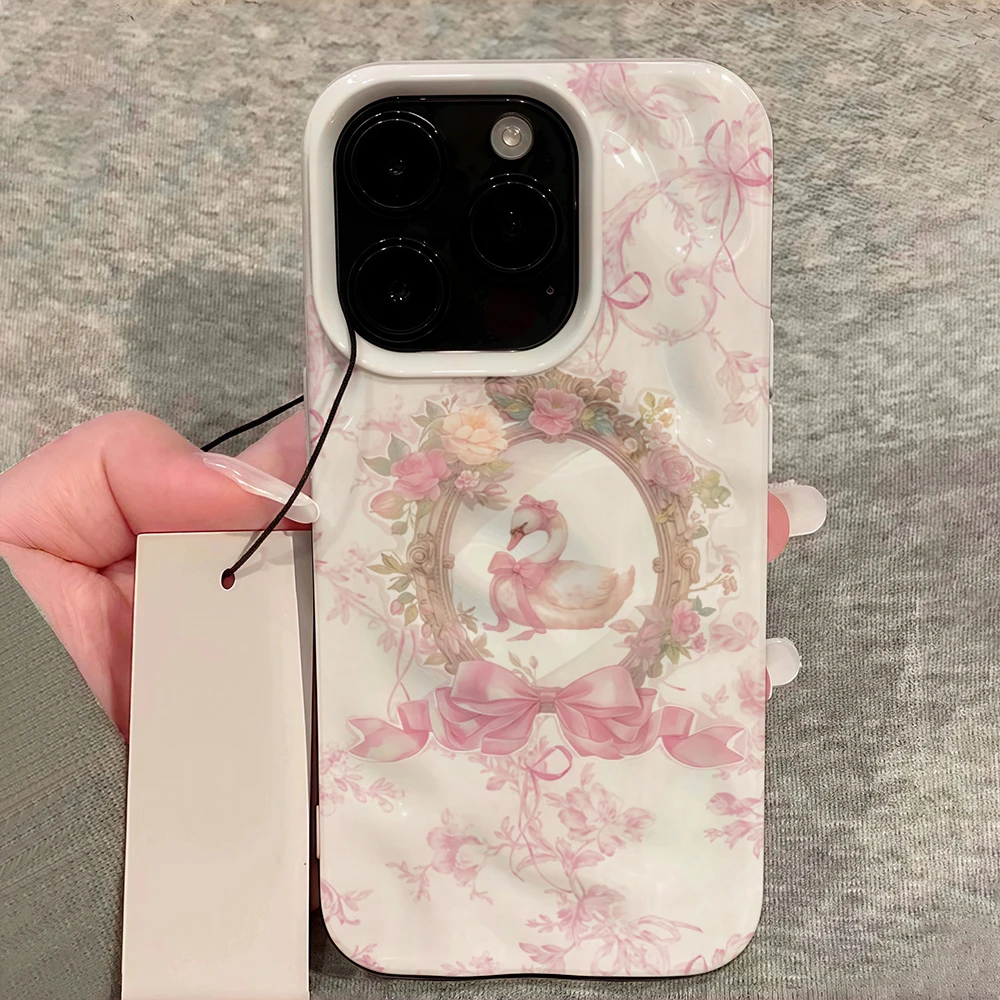 Koreanisches Mädchen Niedliches Schwanenmuster Handyhülle für iPhone 17 16 15 14 13 12 11 Pro Max 14 Plus 17Air Falten-Wellen Weiche Silikonhülle – Detail 12