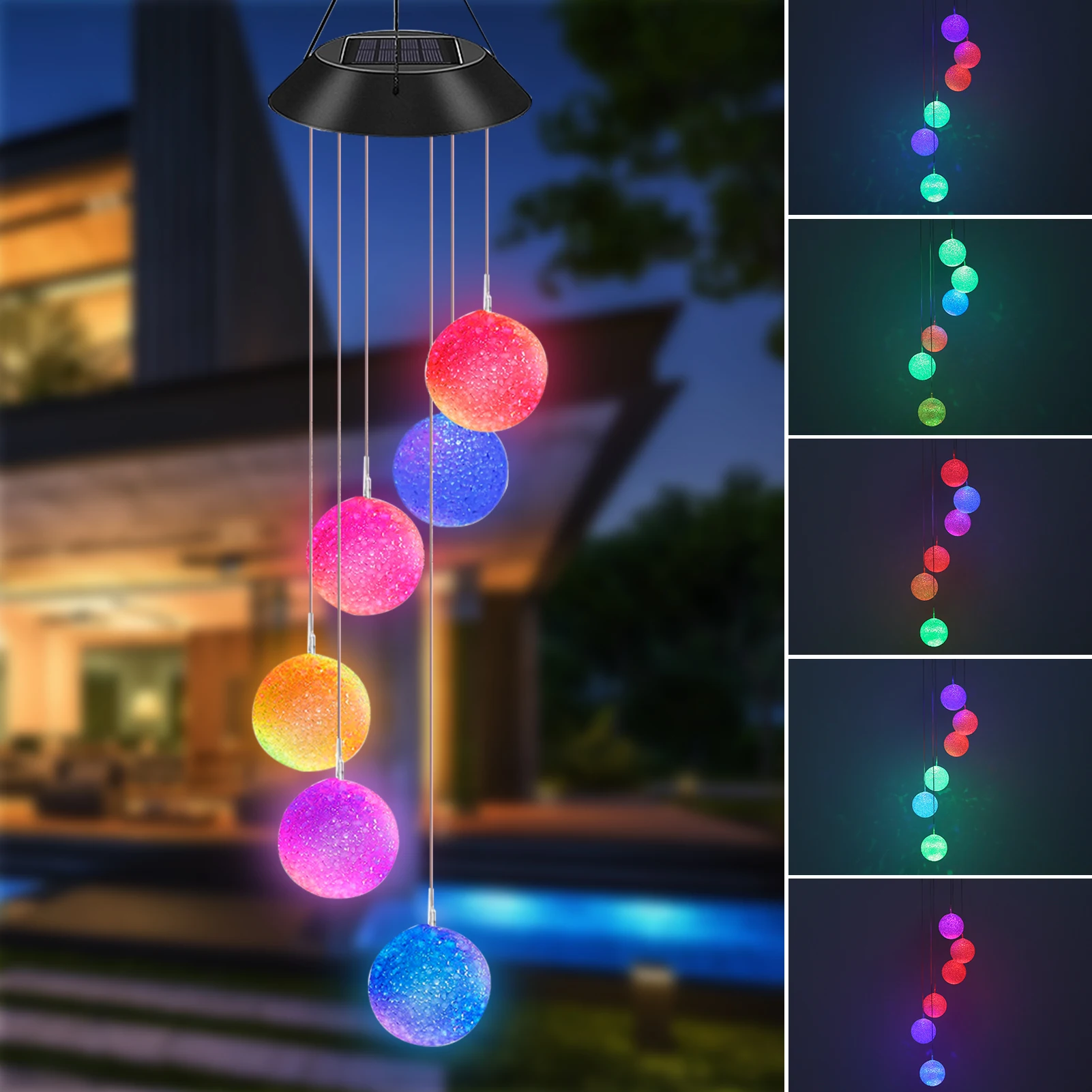 

Solar Energy Powered Wind Chime Lamp Color-changing Ball Outdoor H-anging Light for Garden Street Home Decoration