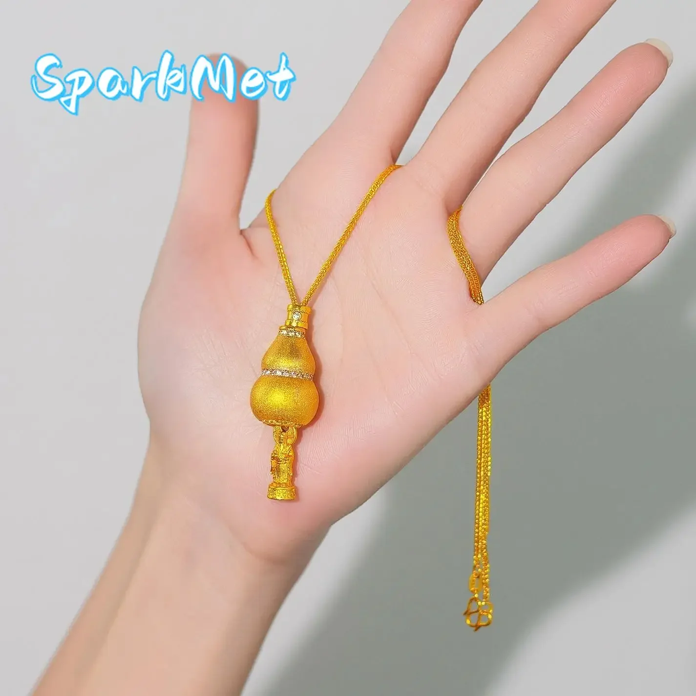 

Sparkmet24K real gold drawn gourd God of Wealth pendant necklace Women's fashion 999 pure gold dot diamond design collarbone cha