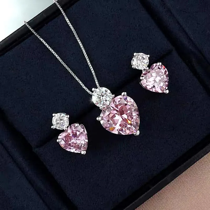 Fashion Luxury Heart Geometric AAA Cubic Zirconia Jewelry Sets for Women Necklace Stud Earrings 2 Piece Wedding Jewelry Gifts