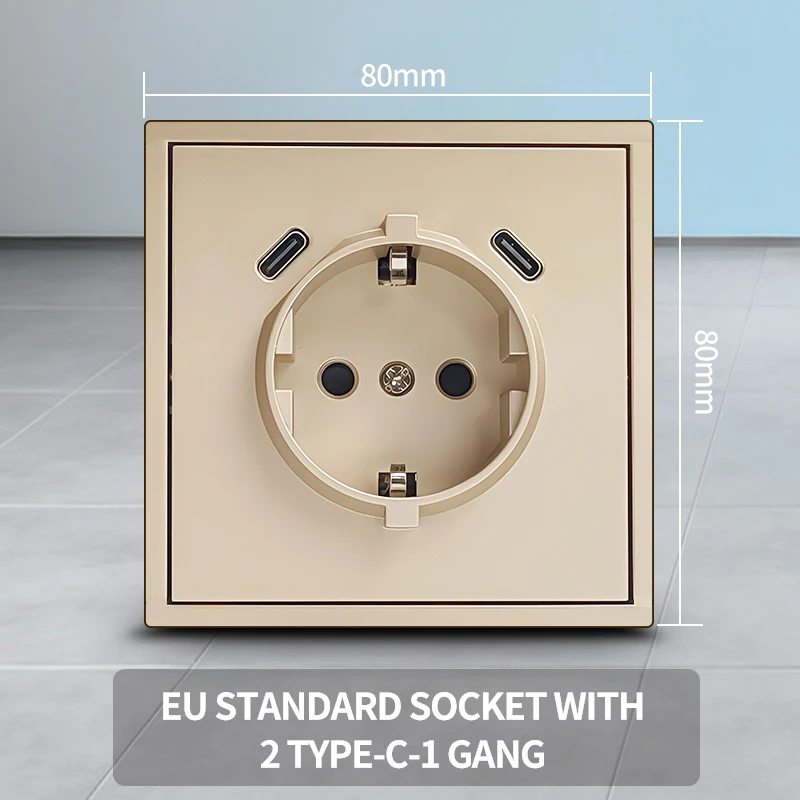 2 USB Type-C snel opladen EU Schuko stopcontact, 80x80mm modern design 16A 250V h 1 tot 5-voudig stopcontact voor thuiskantoor