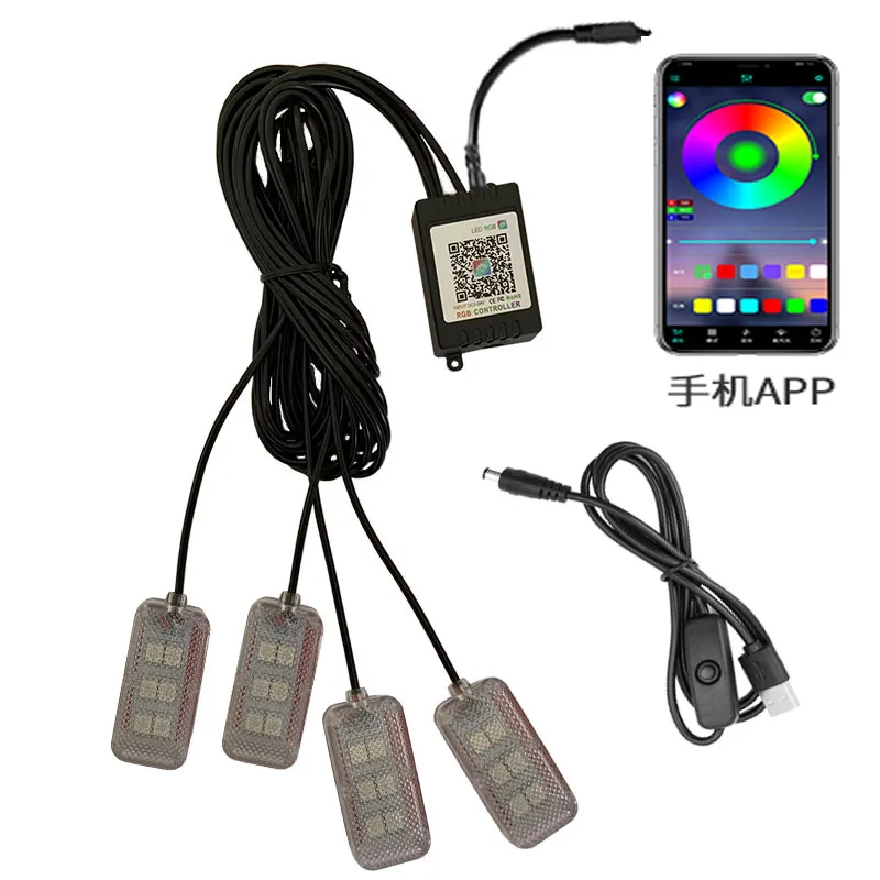 LED Car Music Light Strip 24LEDs USB Smart Bluetooth APP Control Waterproof Multi-color RGB Car Interior Atmosphere Light Strip