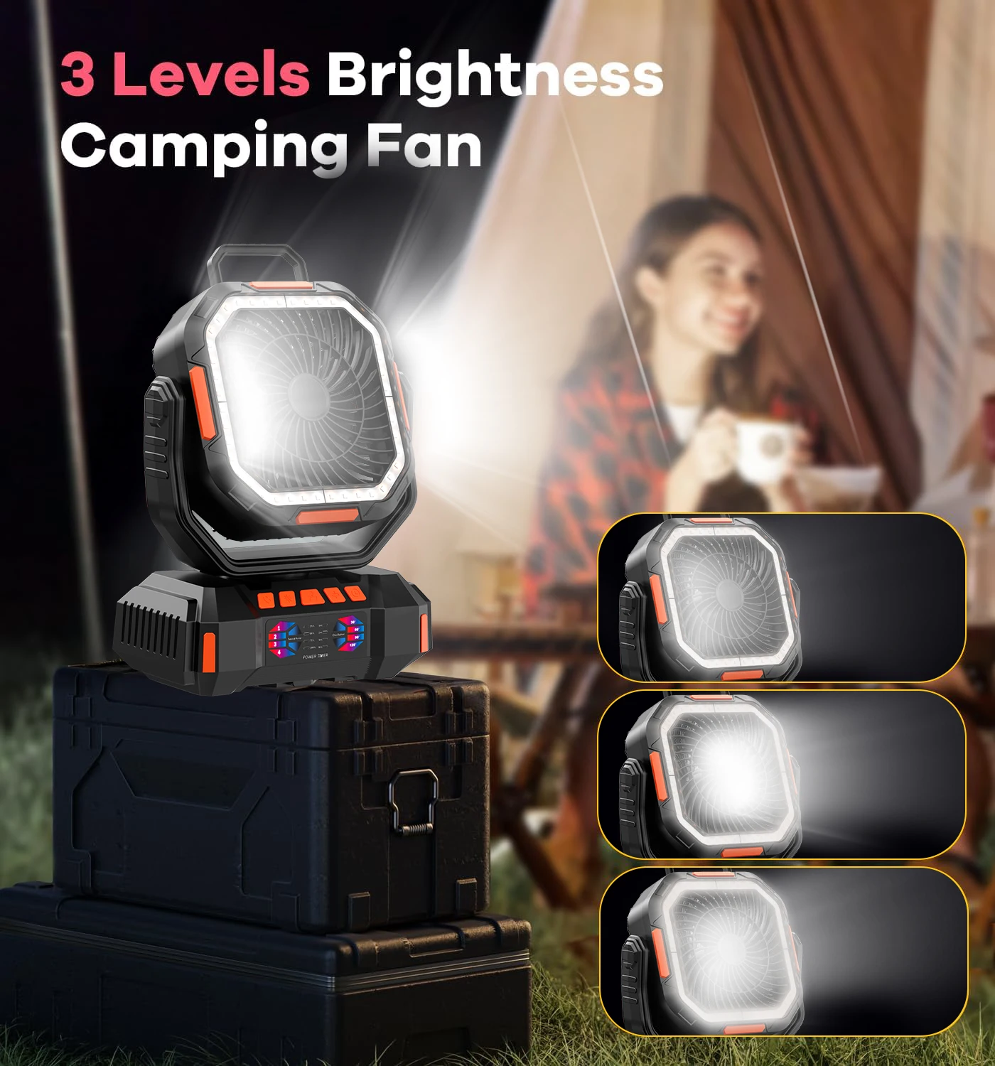 Camping Fan 40000mAh Battery Powered Fan Rechargeable  4 Speeds with LED Lantern -  Hanging Portable Outdoor cold fan Tent Fans image 6