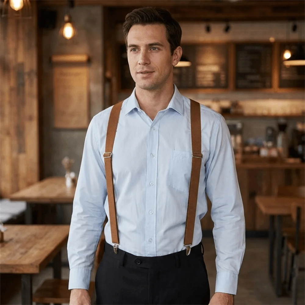 Bretelle da uomo resistenti 3.5x120cm con clip, regolabili, altamente elastiche, antiscivolo, con 2 clip per pantaloni, ideali per il business