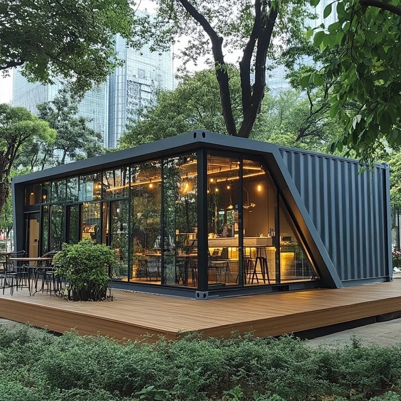 黒いコンテナハウスの移動式住宅、取り外し可能な鉄骨構造、ネットの人気景勝レストラン