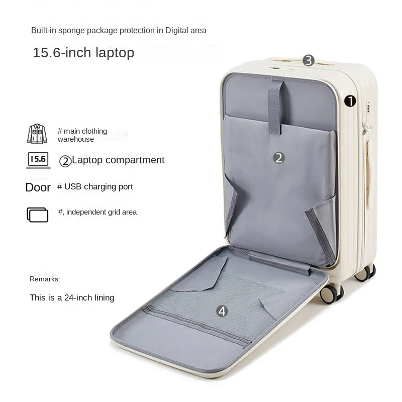 Multifunctional Luggage Pull Rod Box Female 20 22 24 26 inch Boarding Box Durable Zipper Model Rechargeable Travel Suitcase Male