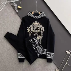 AlexPlein Rhinestones Skulls Tracksuits 100%Cotton Streetwear Couple Hoody Men's Clothing Fashion 2024 Winter Diamond