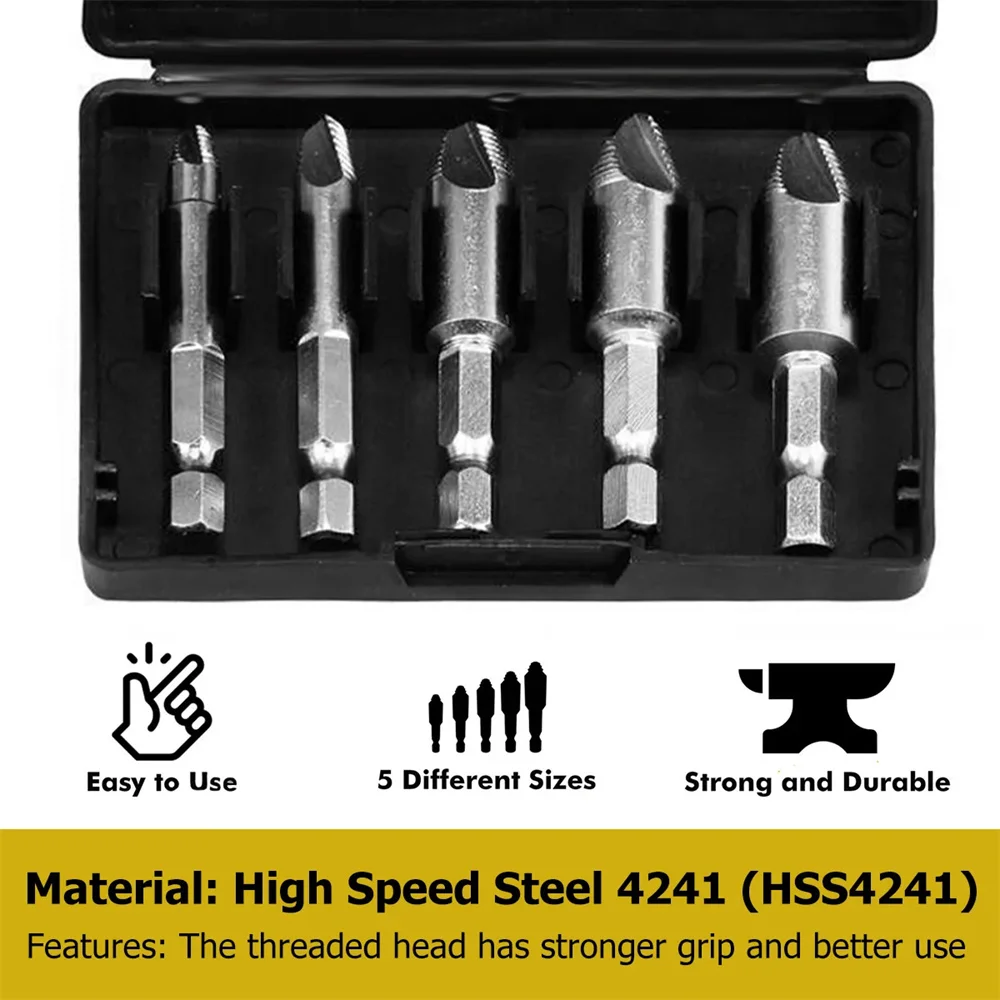 5 peças haste hexagonal 1/4 "parafuso extrator de cabeça quebrada aço de alta velocidade quebrado para retirar furadeira elétrica