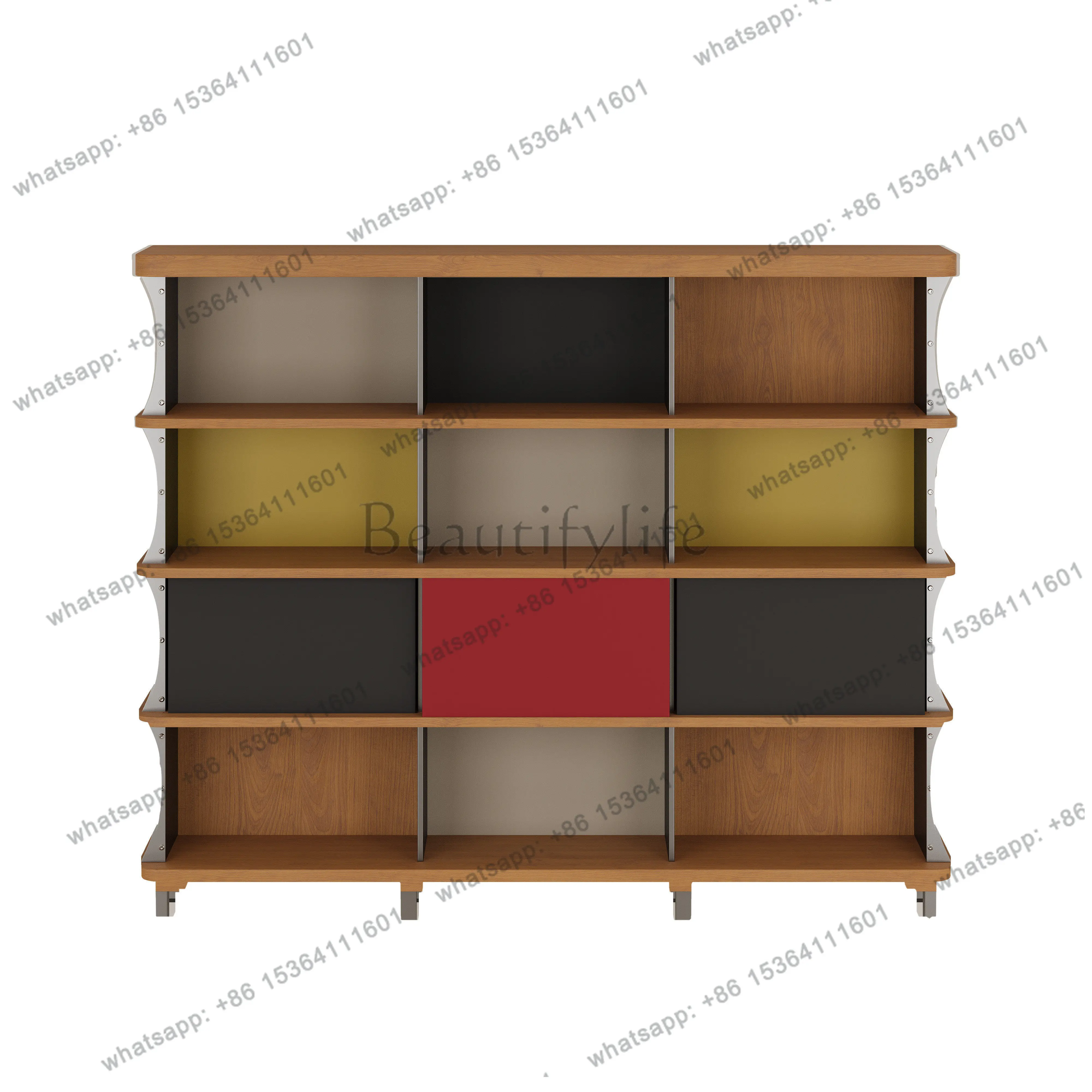 Simple modern metal splicing bookcase household study light luxury high-end lattice cabinet