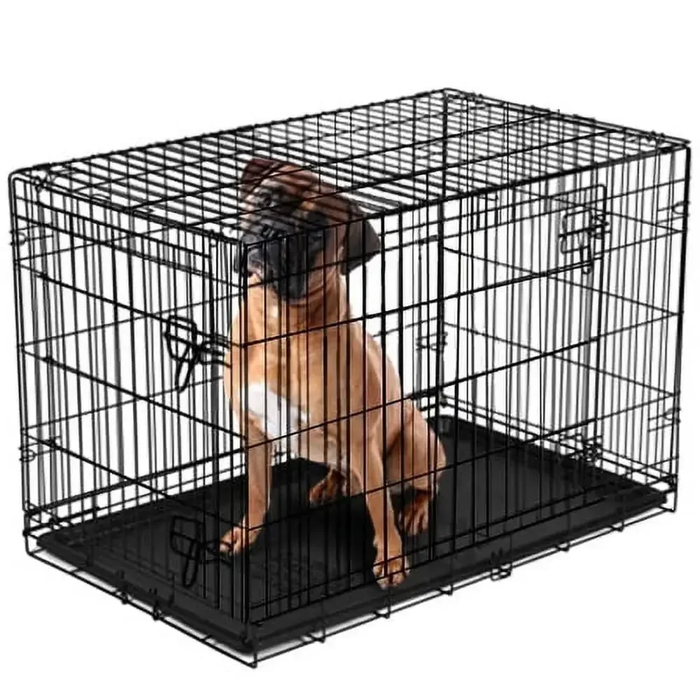 

Heavy Duty XX-Large Dual-Door Dog Crate with Divider Ideal House Training & Containment Folding Portable & Easy Assembly