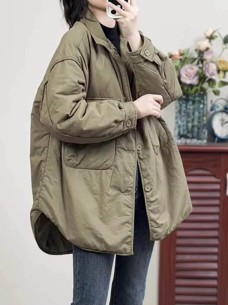 

Brand Women's Cotton Jaet Long Sve Pure Color Button Thiened Winter Coat with Big kets Casual Sli Commute Wear