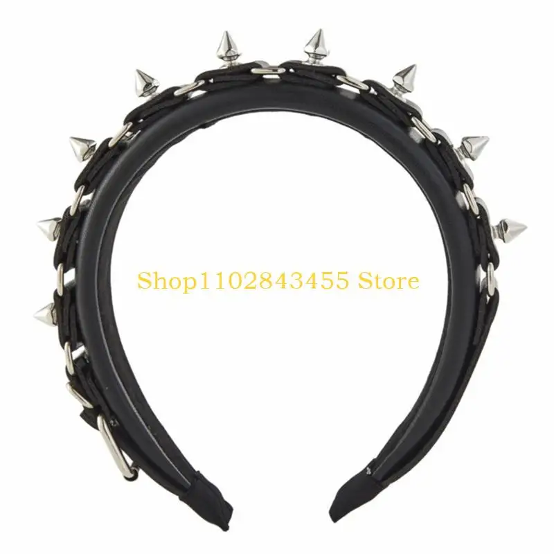 

49MC Leather Spiked Headpiece Rivet Headband Punk Headband Spiked Headband Gothic Tiaras Steampunk Rock Headband For Men