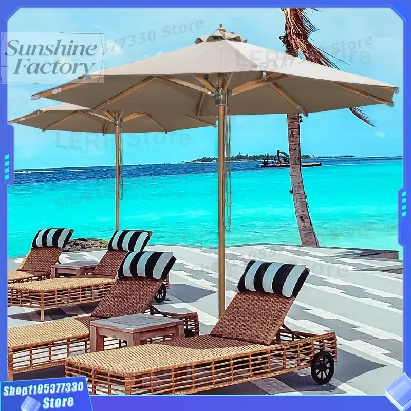 Outdoor Wood Chinese Classical Style Sunshade Umbrella Courtyard Rainproof Sunproof Garden Center Umbrella Cafe Hotel Terrace