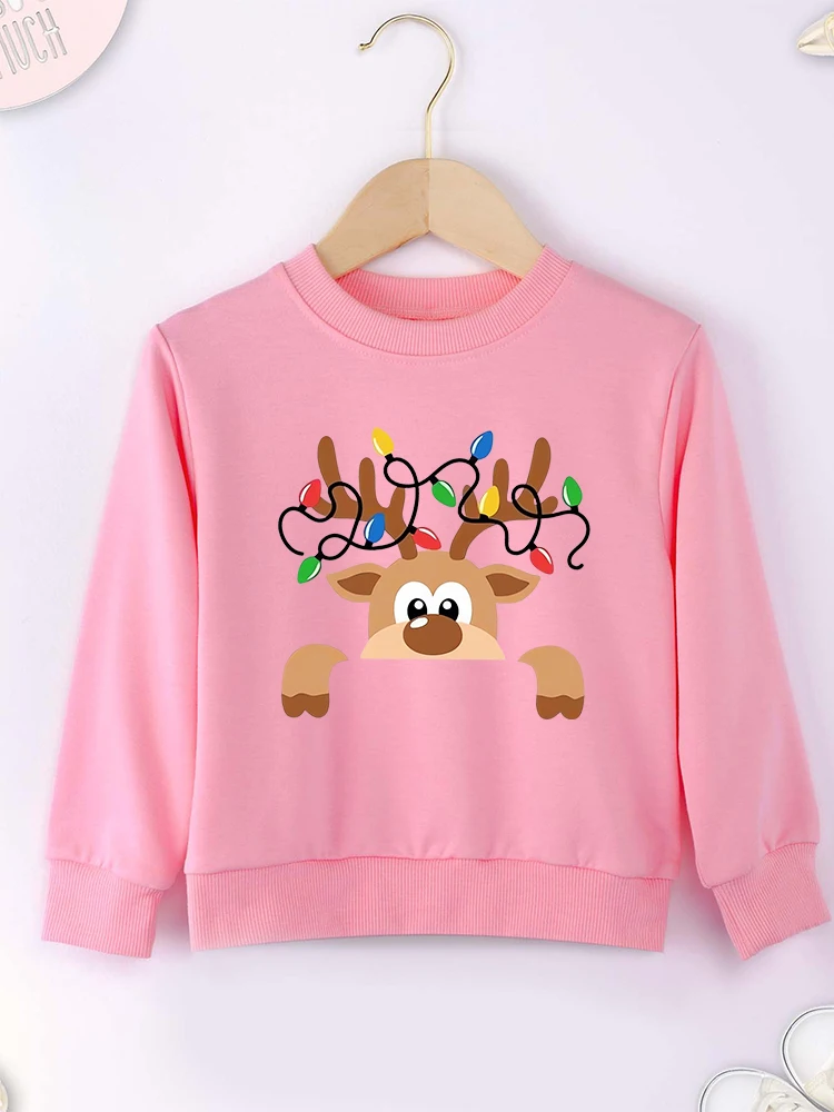 Cute Christmas Reindeer Baby Clothes 2-14 Years Boy Girl Sweatshirt Fashion Kawaii Harajuku Xmas Vibe Kids Hoodie Cheap Hot Sale