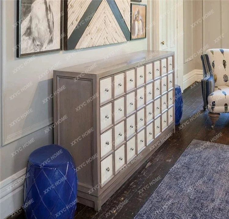 XZ    country retro chest chest multi-drawer decorative cabinet bedroom living room old log display cabinet