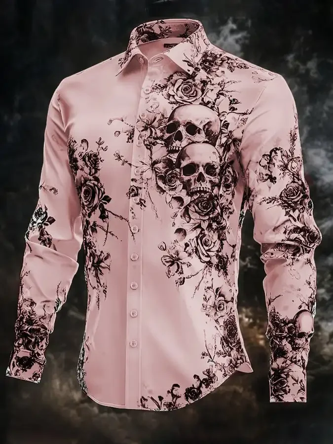 Mens Shirt Stripe Graphic Print Skull Outdoor Streetwear Long Sleeve Button Clothing Fashion Street Simple Trendy Design
