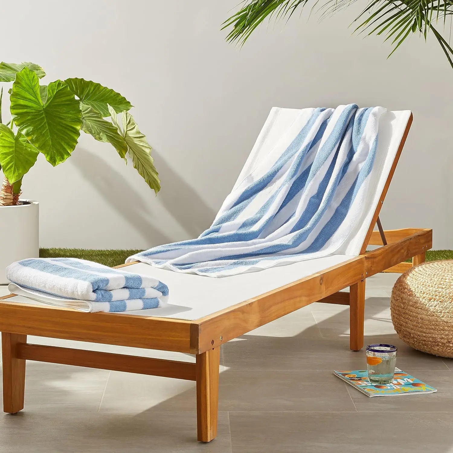 Basics Soft & Absorbent Beach Towels, 100% Cotton, Cabana Stripe, Machine Washable, Quick Dry, Large 30