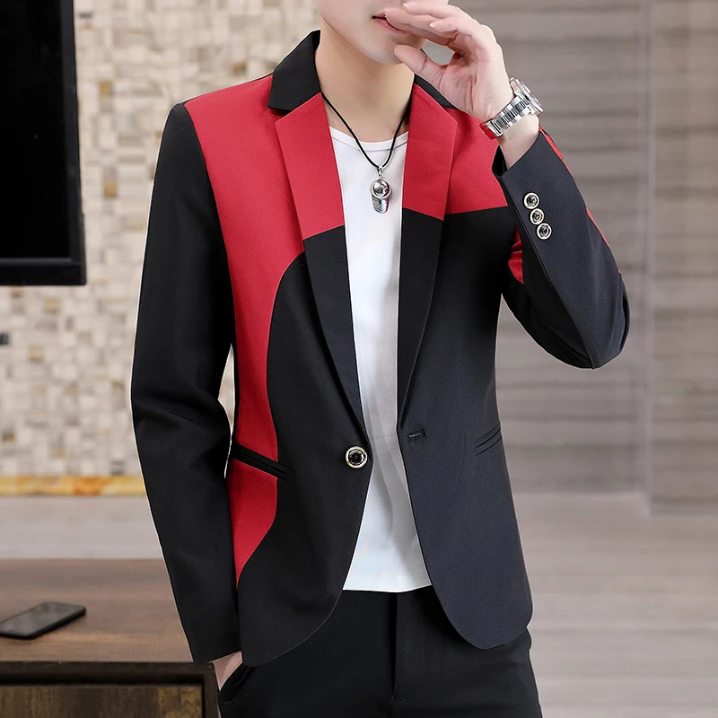 Chaqueta informal de manga larga para hombre, chaqueta de traje de negocios entallada de Color con costuras, de alta calidad, Formal, con hebilla