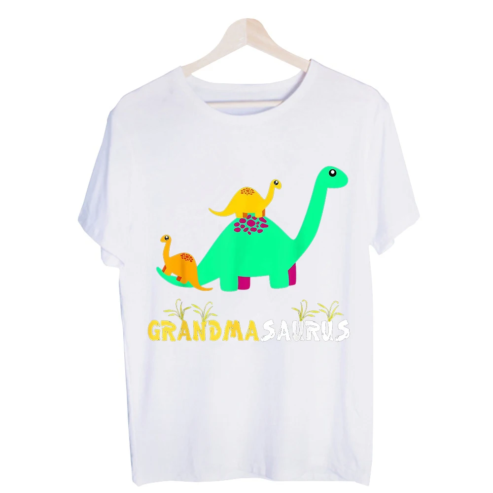 Grandma's Dinosaur Family Graphic Tee, Short Sleeve Crew Neck T-Shirt for Casual Daily Wear and Family Gatherings