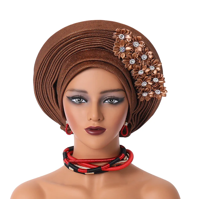 Turbante africano con flores para mujer, corbatas para la cabeza con flores, cabeza para envolturas para la fiesta de boda, gorro, novedad de 2024