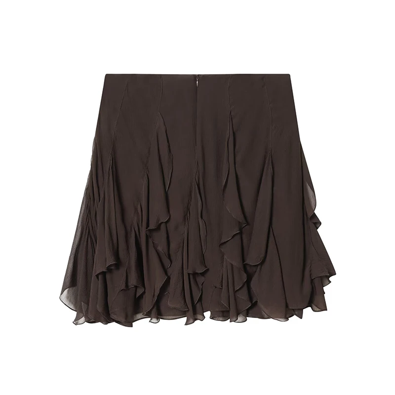 YENKYE New 2026 Asymmetric Hem A-line Mini Ruffled Skirt Women High Waist Holiday Summer Chiffon Skirts