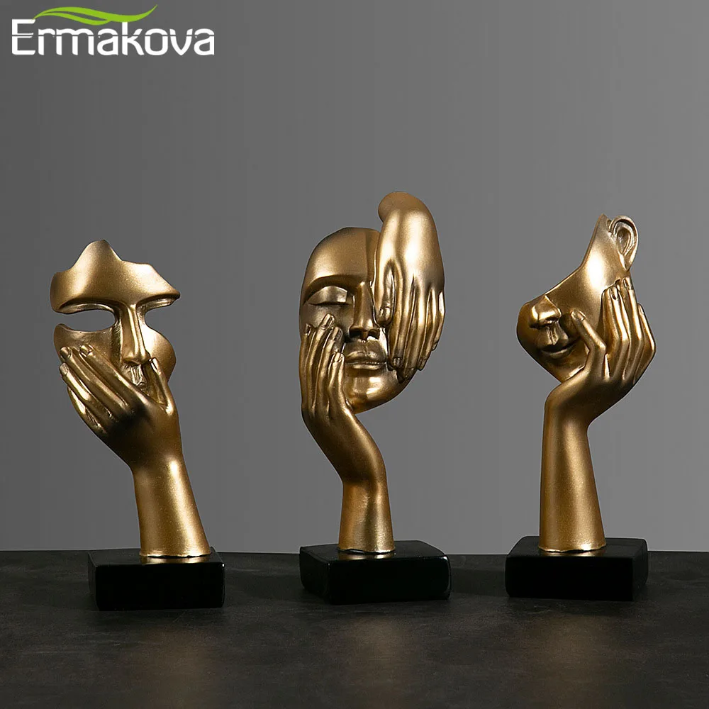 ERMAKOVA Resin Abstract Mask Statues European Miniature Figurines for Interior Home Office Desktop Figure Ornament Decor