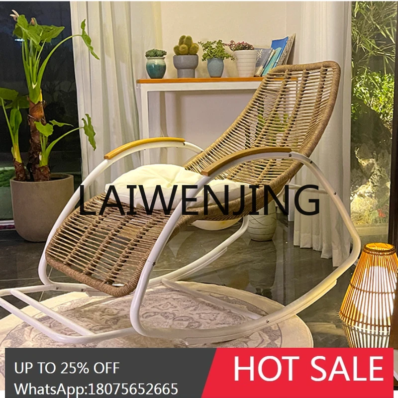 RWJ Outdoor Rocking Chair Balcony Lunch Break Leisure Chair Rattan Easy Chair Single Recliner