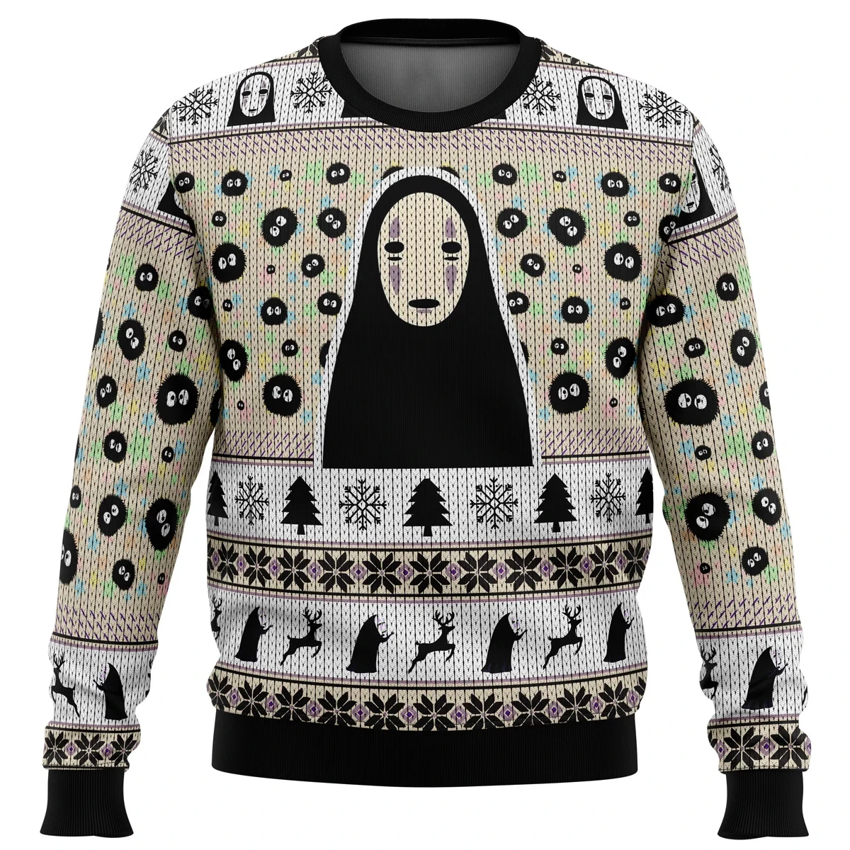 

No Face And Soot Sprites Spirited Away Studio Ghibli Ugly Christmas Sweater Подарок Пуловер Санта-Клауса Мужская 3D толстовка и топ