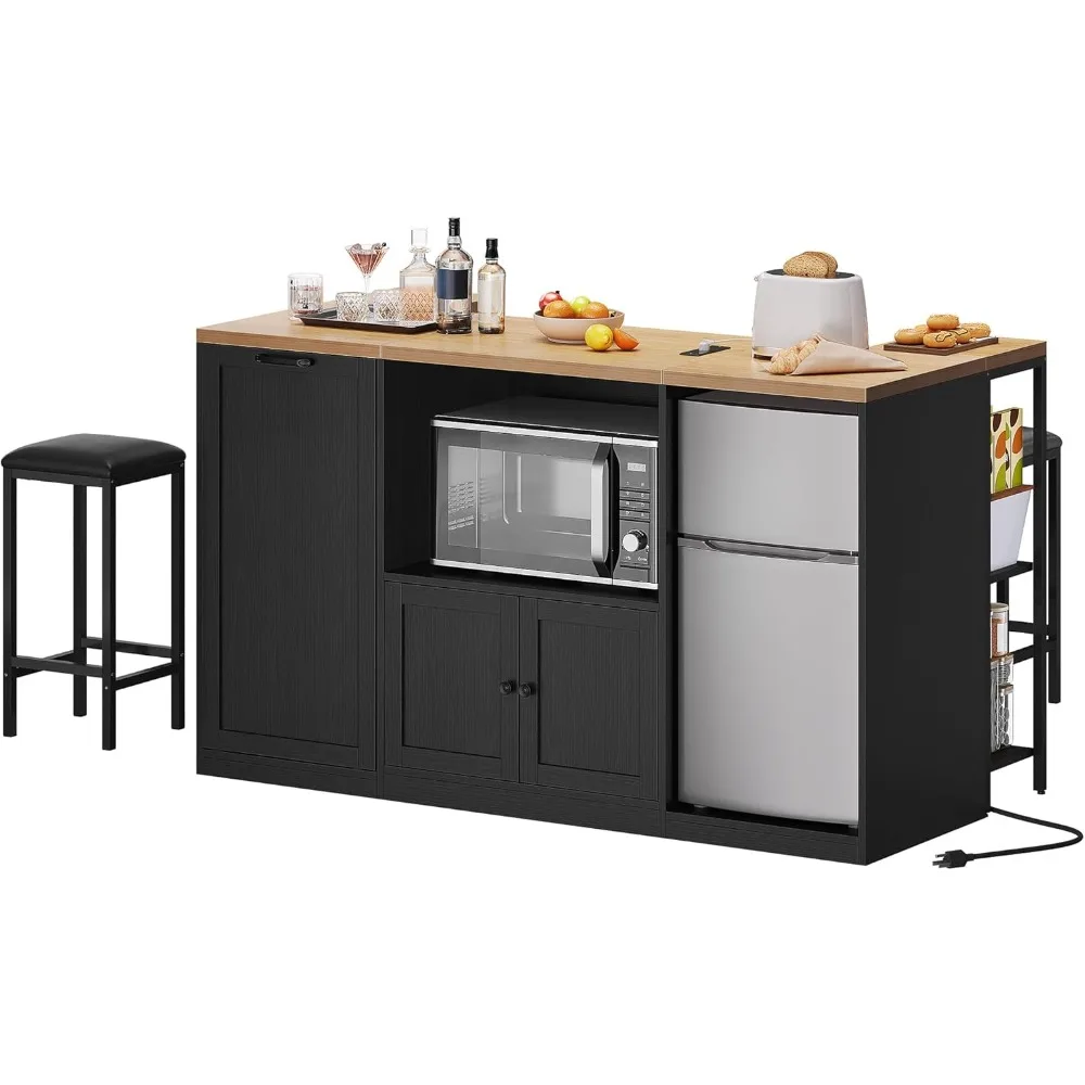

Kitchen Island with Storage, 67 W Large Island Table for Kitchen, Kitchen Carts on Wheels with Power Outlet, Tilt Out Trash Cabi