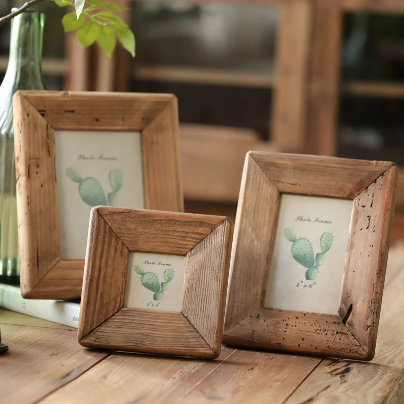 

yj American Country Log Artistic Photo Frame 3-Inch/6-Inch/7-Inch Table-Top Solid Wood Photo Frame