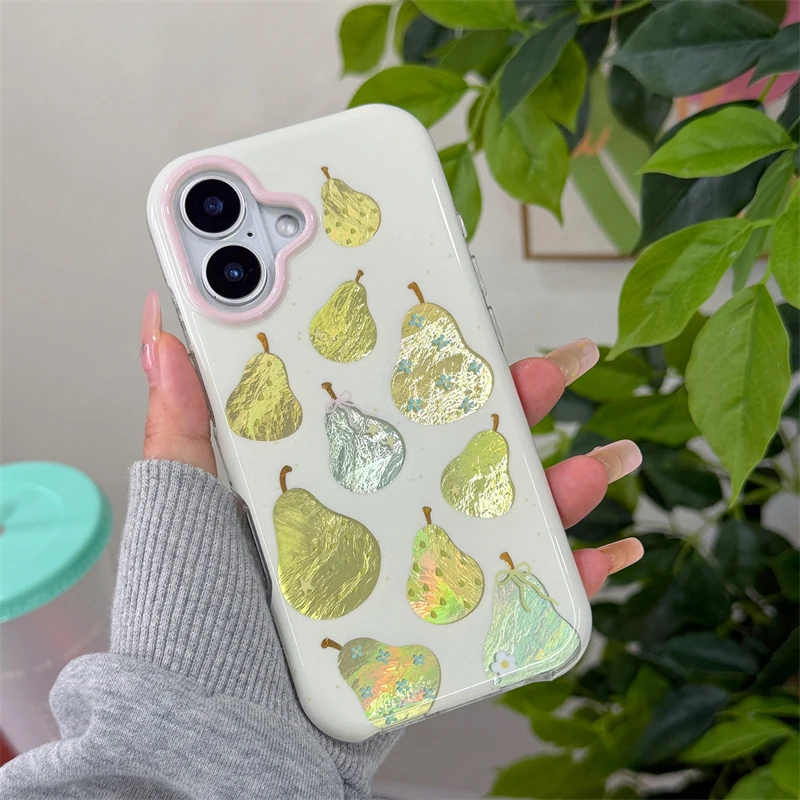 Модный корейский чехол INS с ярким рисунком груши для iPhone 17, 17 Pro, 17 Pro Max, 16 Pro, 13, 14, 15, 16 Pro Max, 15 Pro, 14 Pro Max.