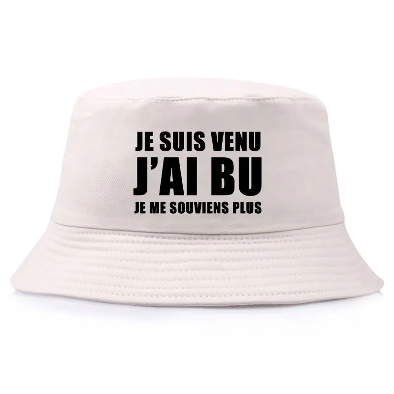 Trendy Je Suis Venu J'ai Bu Je Me Souviens Plus Print Reversible Bucket Hat Adult Summer Sun Beach Fisherman Cap Boy Visor Cap