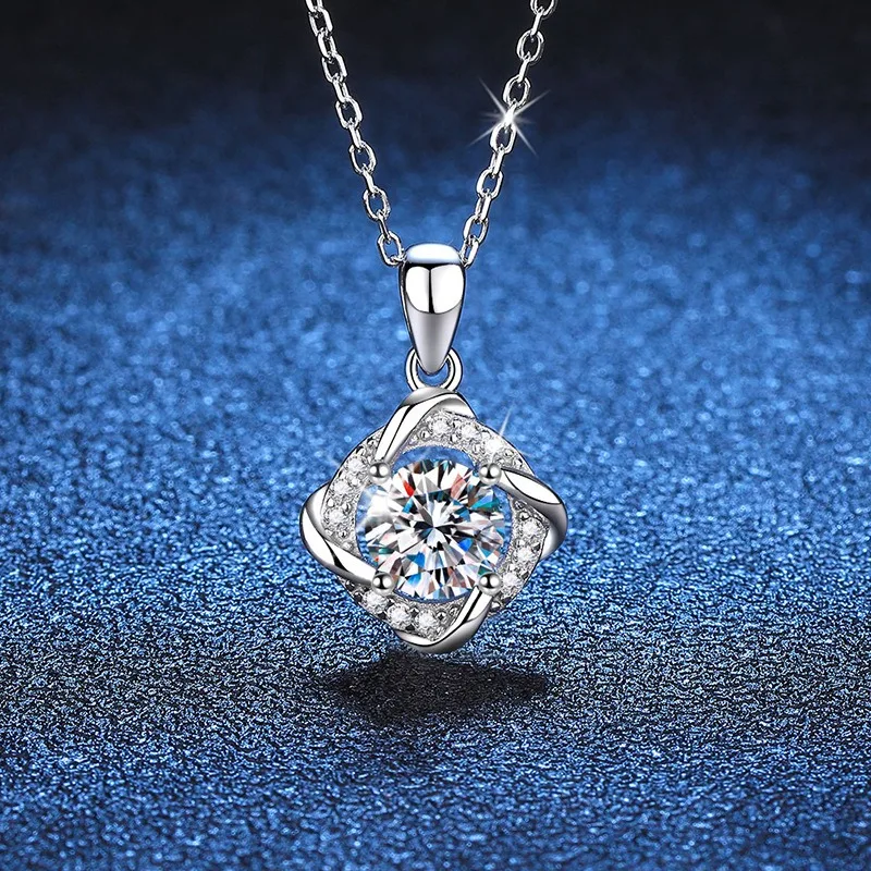 S925 Sterling Silver Spinning Windmill Pendant Necklace 1ct D Color Moissanite Korean Fashion Jewelry Gift for Women