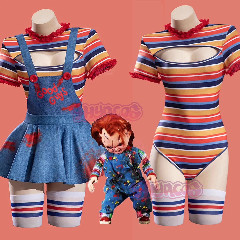 Film Chucky Cosplay Kostüm Doujin Kostüm Perücke Scary Film Spielen Für Hallowmas Party Chucky Rolle Spielen Outfit Erwachsene Frauen Männer