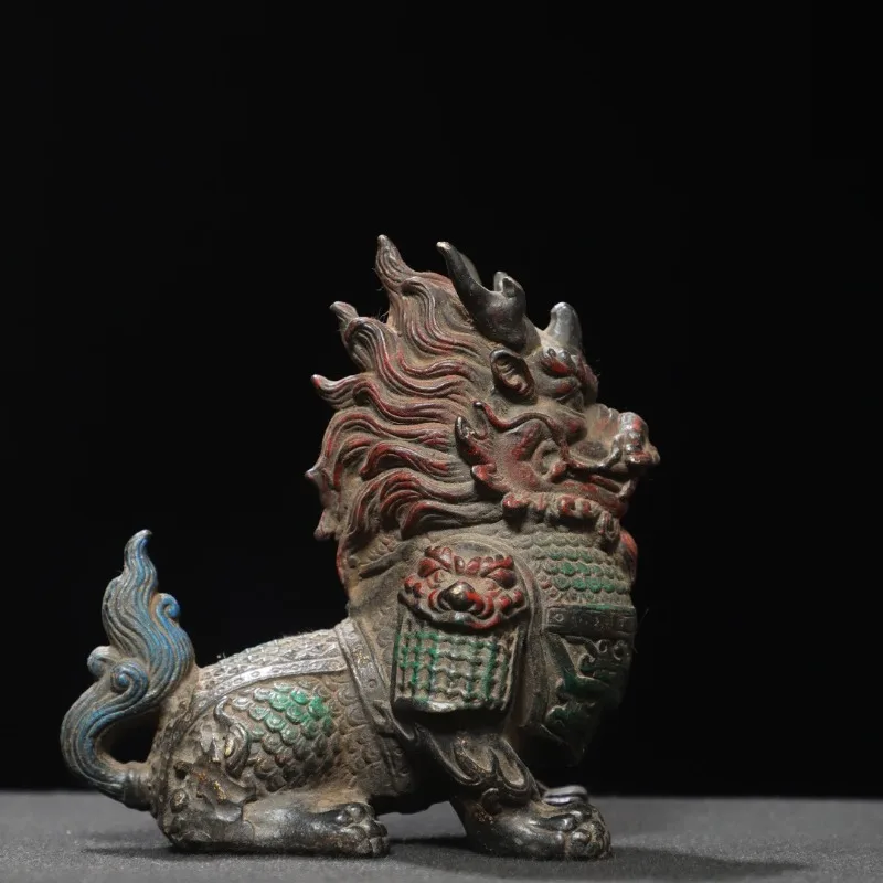 Antique Painted Qilin Statue Kylin Beast Figurine Feng Shui Sculpture Home Protection Wealth Ornament Statues for Decoration