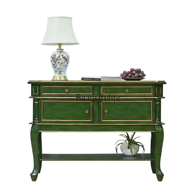 

FGls 42American country decorative cabinet solid wood emerald foyer drawer storage cabinet