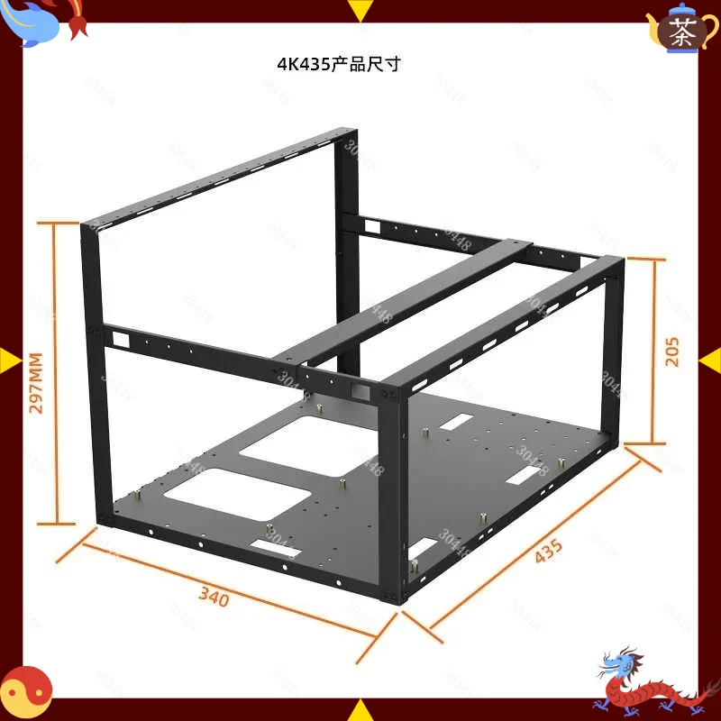 Open Air 4 GPU Mining Rig Frame Dual CPU EATX Case Rack Mountable for AI Super Computing
