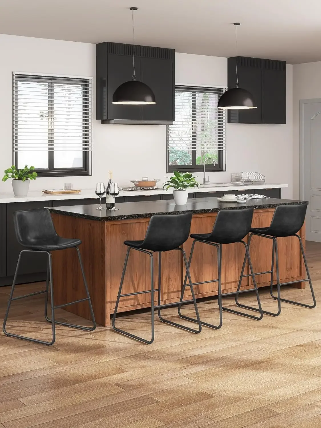 Bar Stools Set of 4, 26 Inches Counter Height Bar Stools with Back, Modern Faux Leather Barstools with Metal Legs and Footrest