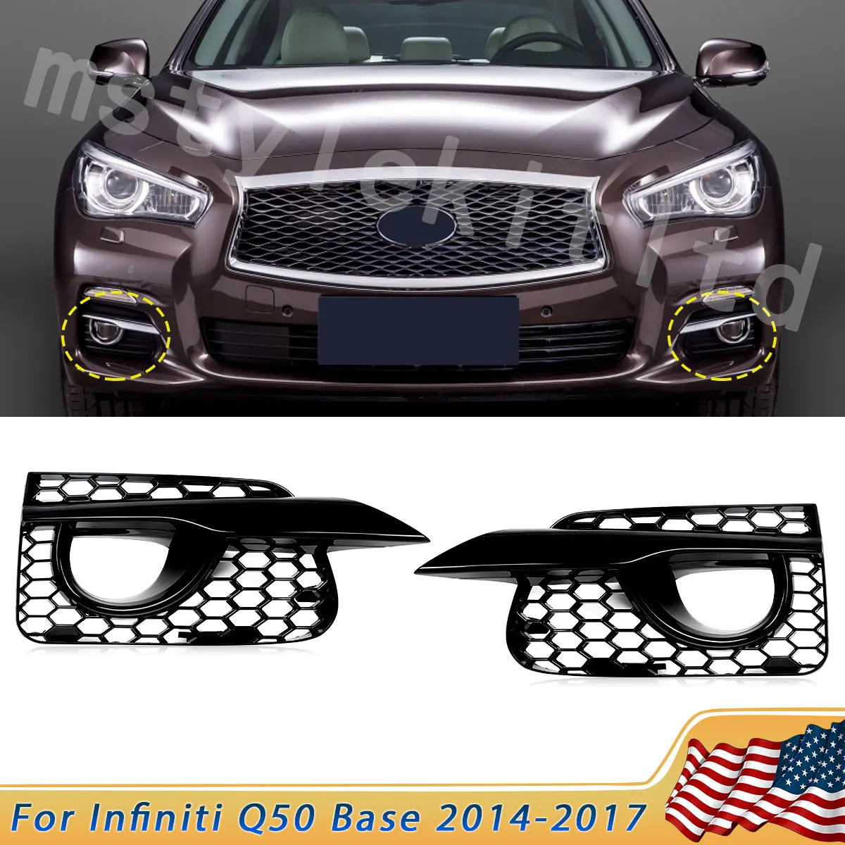 SAIQINGSP 1 Pair of Fog Light Grille Fit for Infiniti Q50 2014-2017 Chrome+Black Car Accessories Tools