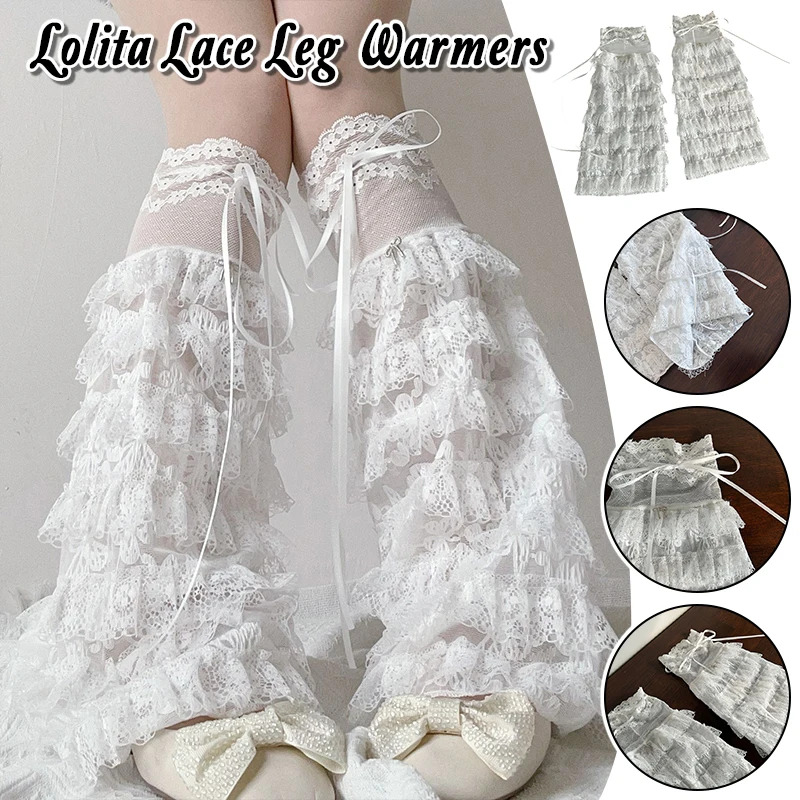 1Pair Cute Princess Lolita Leg Warmers White Lace-Trimmed Leg Cover Summer Fashion Tulle Knee-High Socks