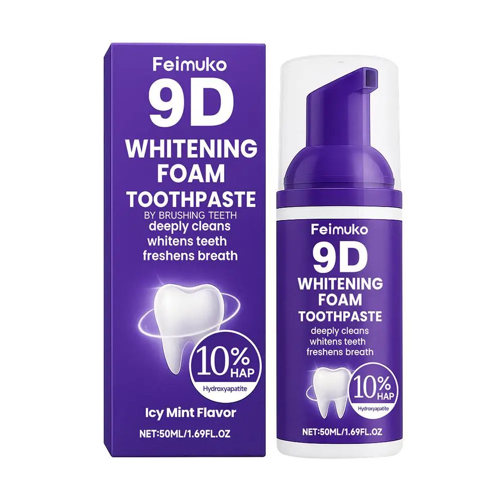 9D Purple Tooth Mousse Whitening Foam Toothpaste 10% Hydroxyapatite Fresh Breath Teeth Whitening Stain Removal Travel Oral Care