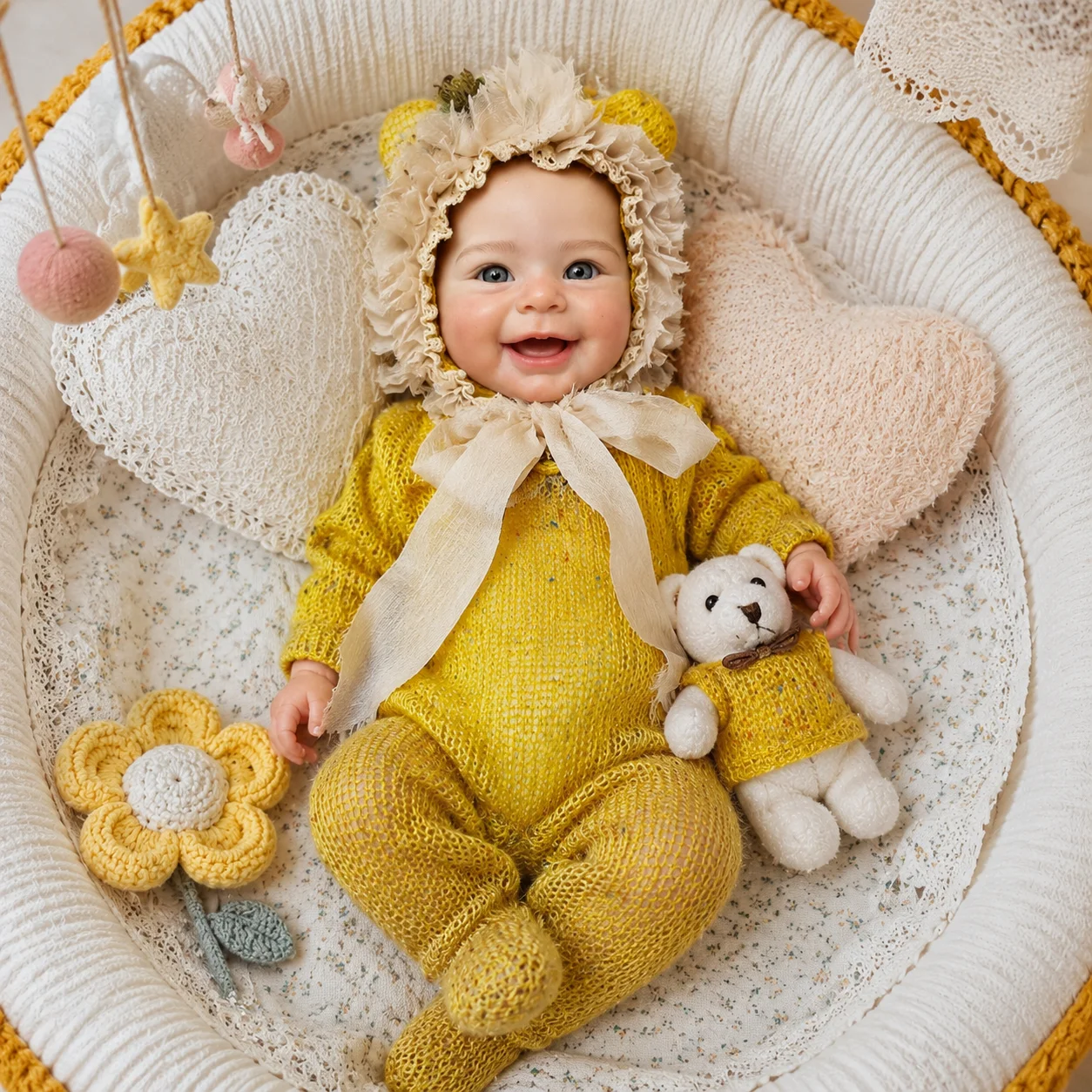 18 Inches Smiling Reborn Baby Doll Full Body Soft Silicone Realistic Hand Painted Collectible Doll For Hobby Lovers