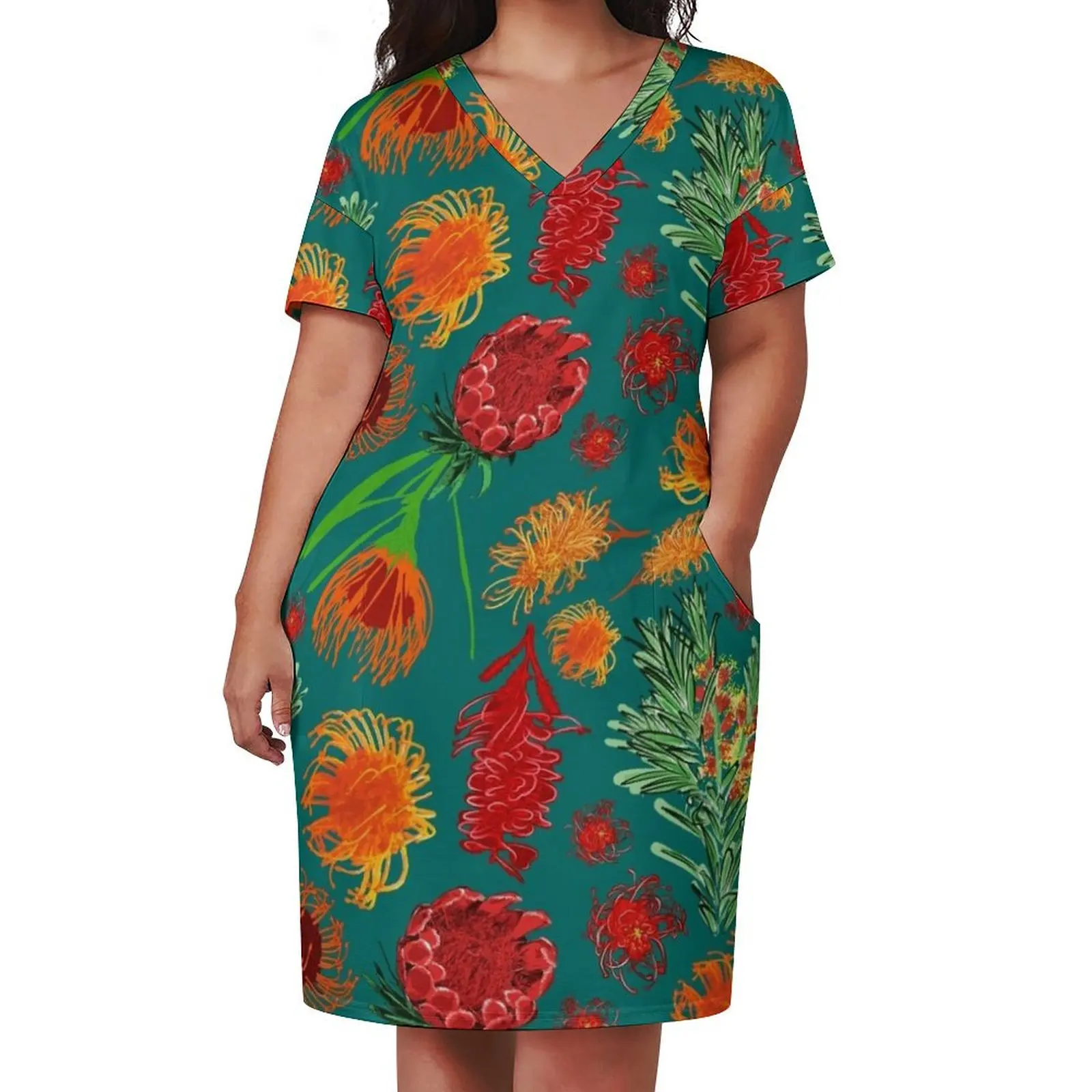 Australian Native Floral Pattern Loose Pocket Dress women