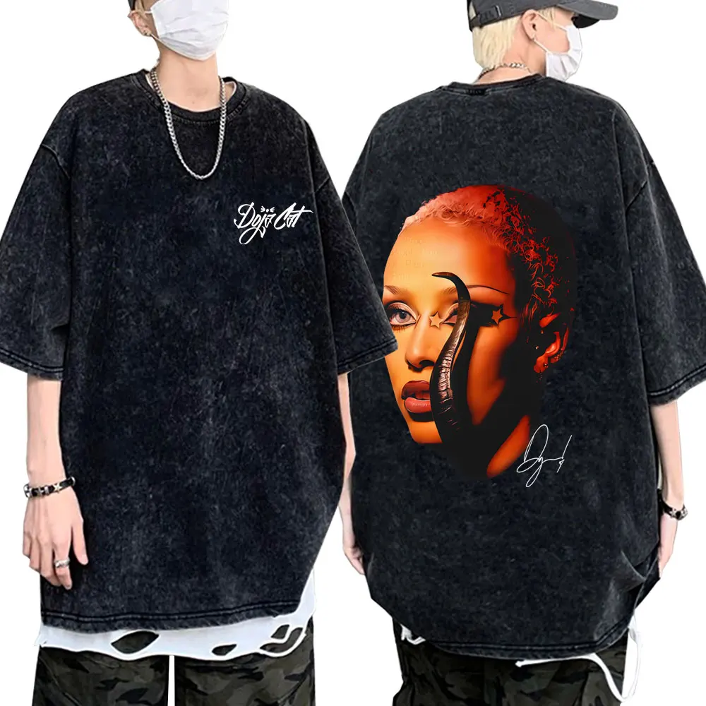 

Washed Vintage Rapper Doja Cat Scarlet Face Graphic T-shirt Men Women Hip Hop Oversized T Shirt Male Casual 100% Cotton T-shirts