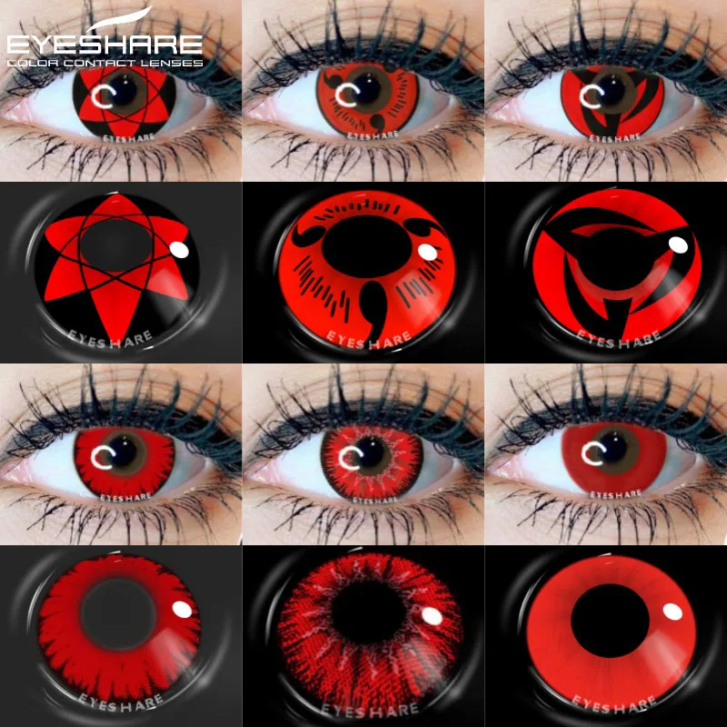 EYESHARE 1 par de lentes de contacto para Cosplay para ojos, lentes de ojos rojos de Anime, lentes de Halloween para ojos, lentes blancas y negras locas, anual