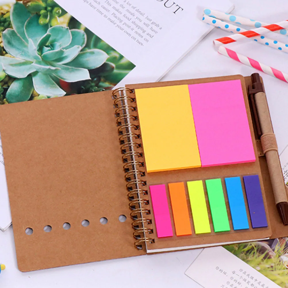 

3Pcs Colored Coil Notebook Sticky Notepad Portable Conference Note-Taking School Planner Planner Sticky Notebook