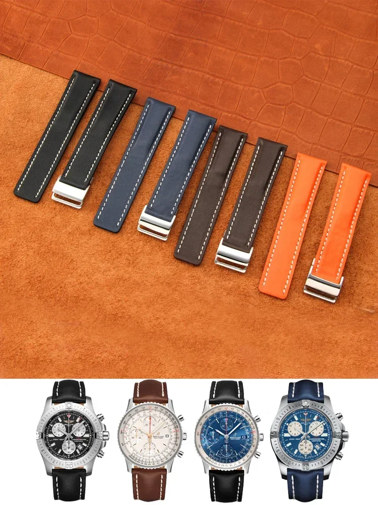 Italy Bamboo Pattern Genuine Leather 22 24mm Watchbands for Breitling Super Ocean Avengers Aviation Timing Watch Strap