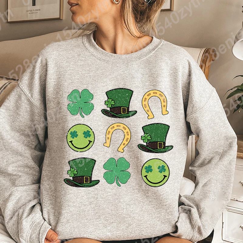 Autumn Winter Women's Tops St Patrick's Day Print O Neck Hoodless Pullovers Ladies Casual Sweatshirts Soft Solid Color Pullovers