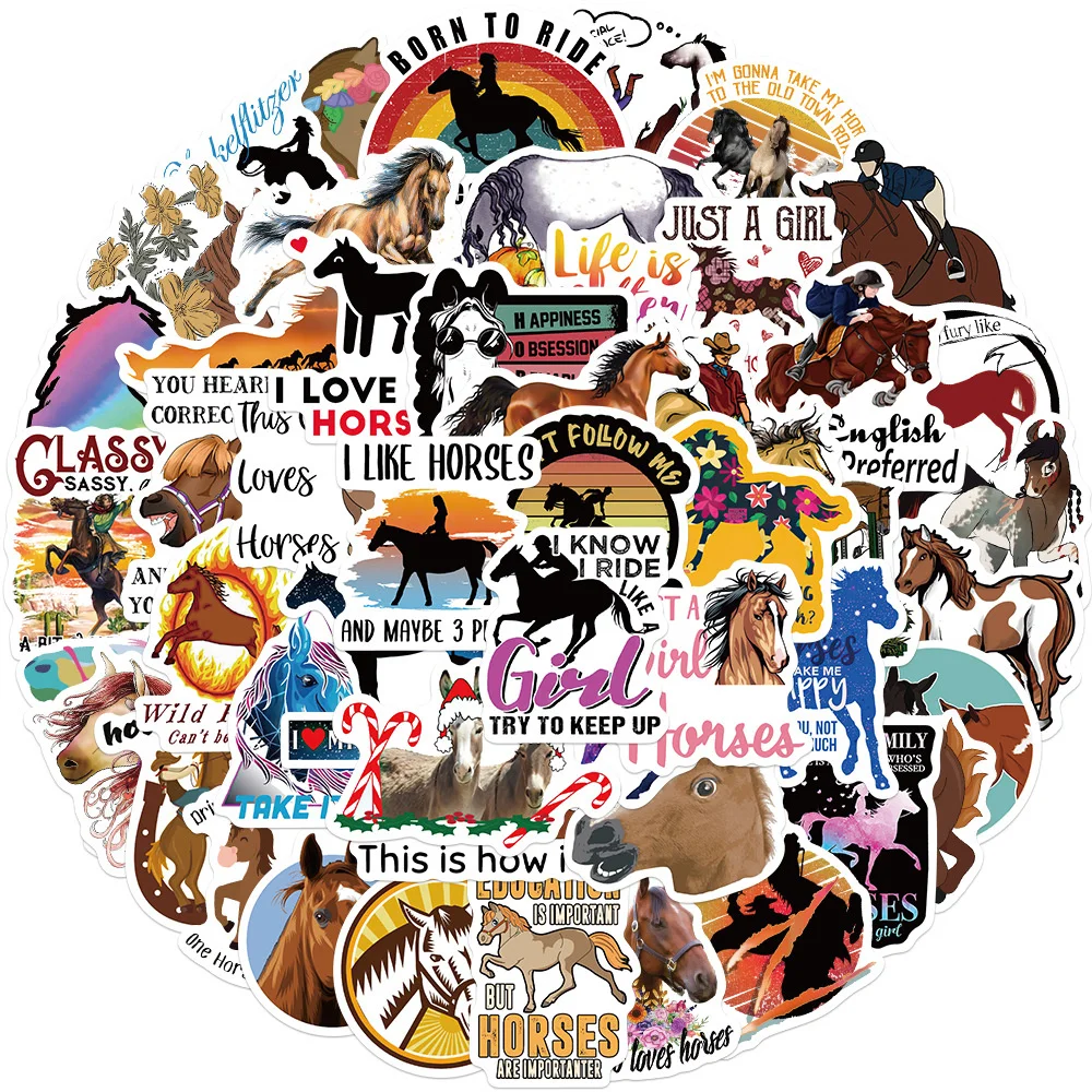 10/30/50PCS Equestrian Lovers Stickers Horse Graffiti Scrapbook Luggage Scooter Ipad Kawaii Cartoon PVC Stickers Wholesale